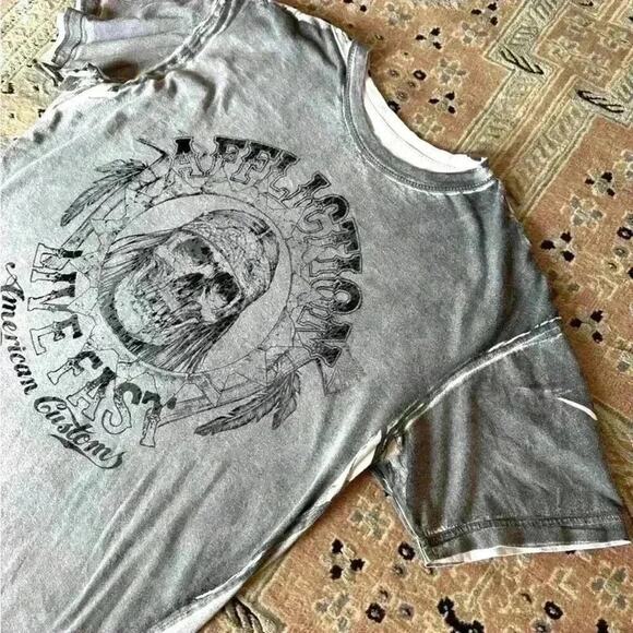 AFFLICTION LIVE FAST American Customs Graphic T-SHIRT Distressed Black & Grey XL - Picture 6 of 10